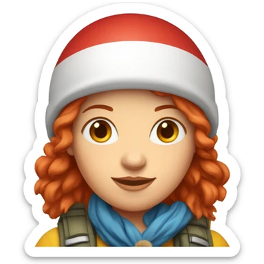 female winter mountaineer red hair holding easter red egg and greek flag  sticker