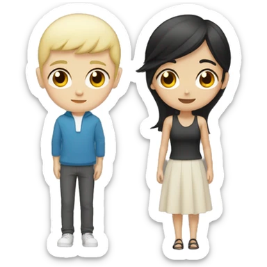 Asian boy with black hair and white girl with blonde hair sticker