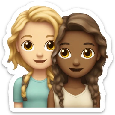 Two white best friends hugging one with wavy hair and the other with straight brown hair sticker