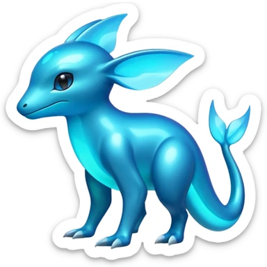 Shiny glowing bioluminescent fluorescent iridescent dark brightly neon shiny glossy alloy futuristic Amaura-Gible-Purloin-Pokémon (full body) sticker