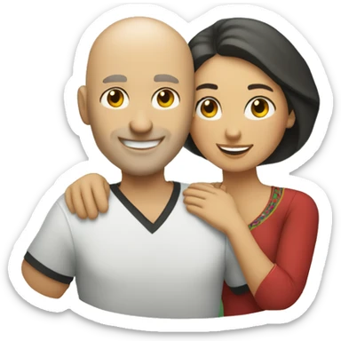 couple hug with warm smiles, white bald man, Mexican woman  sticker