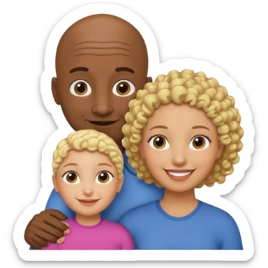 Papá calvo moreno, hija rizada y mamá rubia sticker