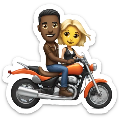 Man with a good looking girl riding on a motorcycle  sticker