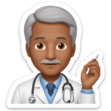 mature 60 year old male doctor with stethoscope, gray hair, medium-dark skin tone, cinnamon skin tone, professional sticker