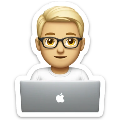 white-skinned male product designer sitting with macbook sticker