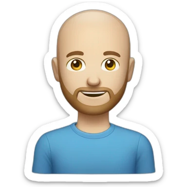 white male with small beard and almost bald  smart casual blue shirt holding money sticker