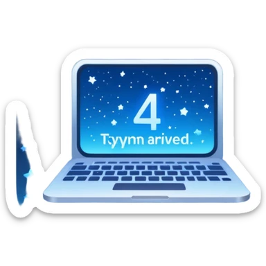 A square that reads "4 AM TYPING HAS ARRIVED" with a mood and stars behind it and glowing blue gradient text sticker