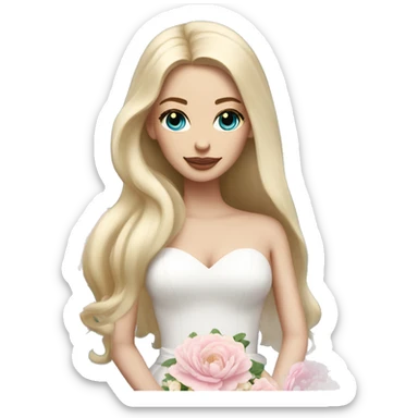 White bride with long light blonde hair and blue eyes with light pink peonies in hair white skin  sticker