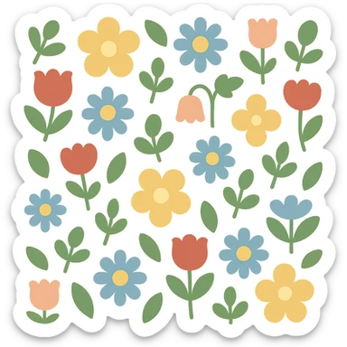 Seamless pattern with soft floral elements in retro Scandinavian style. sticker