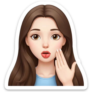  beautiful pale brunette girl with long hair sending an air kiss sticker