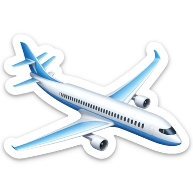 A sleek commercial airplane with long wings and shining white fuselage gliding smoothly through the sky. sticker