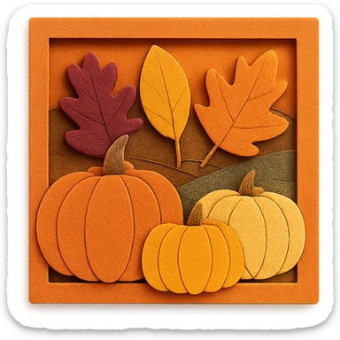fall season scene in a square with layered leaves and pumpkins sticker