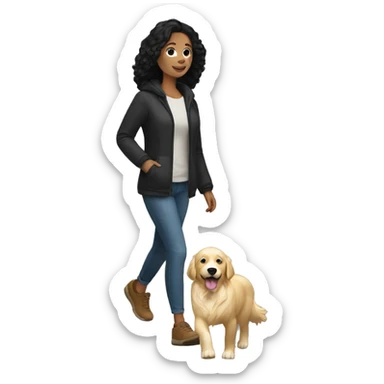 White woman with a black hair walking a golden retriever sticker