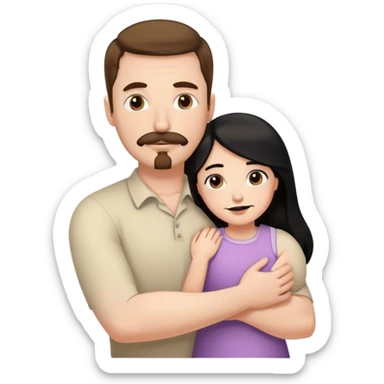 Couple, Tall strong white man with brown hair mustache and goatee, hugging small pale woman long with black hair sticker
