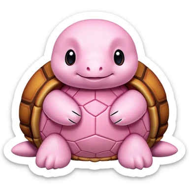 light pink plush turtle that looks exactly like a stuffed animal with visible stitching, perfectly round head, red shell, cute, adorable, soft fabric texture, huggable plush toy appearance sticker