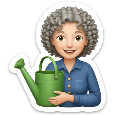 Older female florist – curly hair, hold garden watering pot sticker
