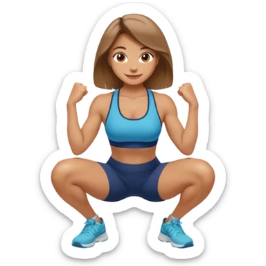 Beautiful woman with light brown shoulder length hair popping a squat without any weights sticker