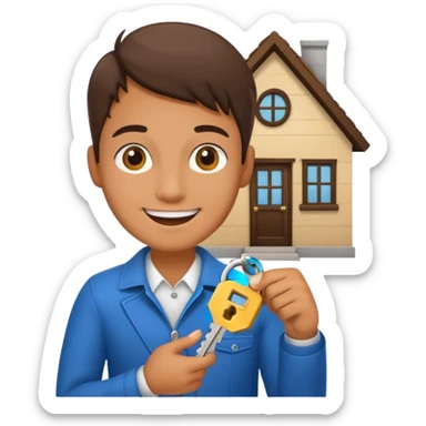 happy first time home buyer holding a house key sticker