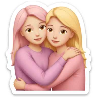 soft pastel pinterest illustration, two women hugging, warm beige pink yellow tones, gentle grain texture, no background, emotional and supportive mood, minimal composition sticker