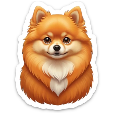 Cinematic Noble Orange Pomeranian Portrait Emoji, Poised and regal, with a compact, fluffy build and a meticulously groomed vibrant orange coat, deep-set soulful brown eyes, Simplified yet sharp and sophisticated features, highly detailed, glowing with a soft, dignified glow, high shine, intelligent and spirited, stylized with an air of elegance, focused and attentive, soft glowing outline, capturing the essence of a watchful and confident companion, so majestic it feels as though it could prance out of the screen with effortless authority! sticker