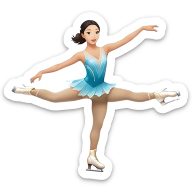 An icon showing a figure skater performing an elegant routine on an ice rink. The skater, inspired by Michelle Kwan, is mid-spin with a graceful pose. The background features bright arena lights, a cheering audience, and a sparkling ice surface. Transparent background. sticker