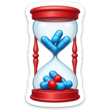 Sandglass with blue pills and red pills sticker