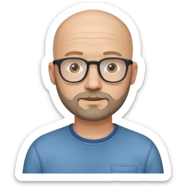 white bald man with glasses in casual clothes, with short beard sticker