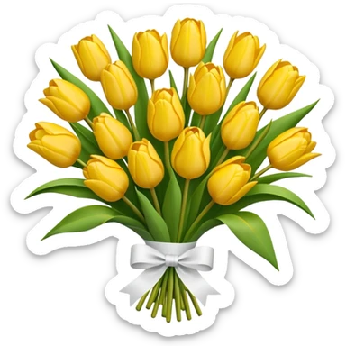 bouquet of yellow tulips tied with a ribbon, vibrant and cute, emoji style sticker