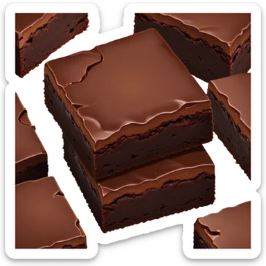 Cinematic Realistic Brownies, rich and dense with a deep chocolate hue, slightly cracked on top revealing the fudgy center, soft light reflecting off the warm surface, a few crumbs scattered around, glowing with an indulgent and comforting texture. sticker