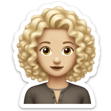￼Blonde curly haired  pale girl with brown eyes and an diamond/oval face shape  sticker