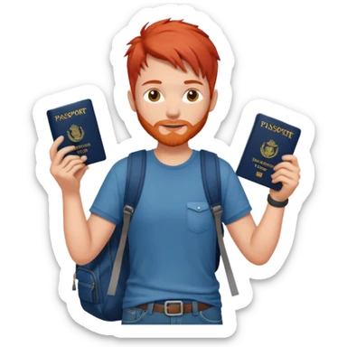 red haired Traveler character with passport, backpacker,  sticker