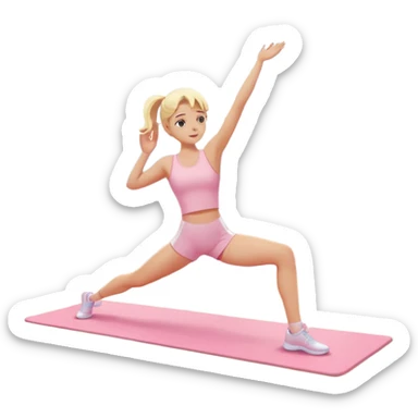 Cinematic Realistic angelic blonde girl stretching in light pink gym sticker