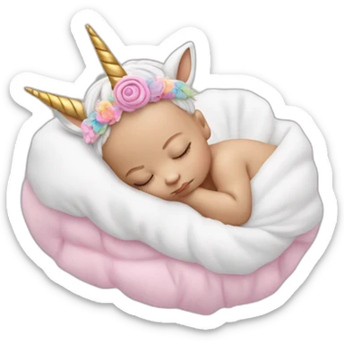 Sleeping white Newborn with unicorn headband sticker