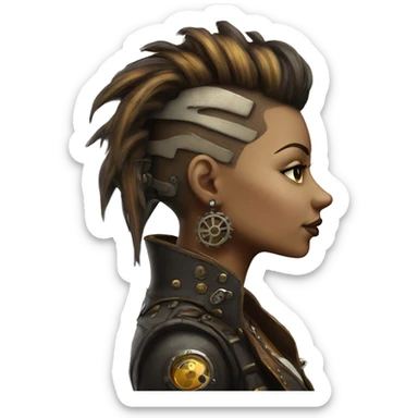 Photorealistic steampunk profile mohawk girl sticker