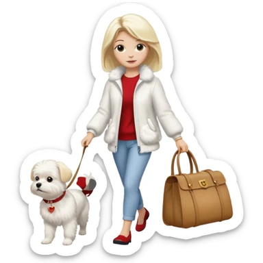 blonde woman wearing white walking only one maltese dog sticker