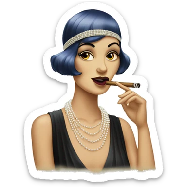 A roaring ’20s flapper emoji smoking a cigar with pearl necklaces sticker