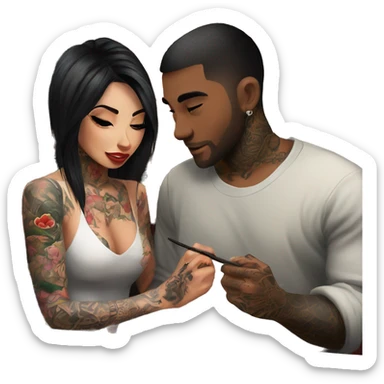 Romantic sushi dinner date for beautiful tattooed couple sticker