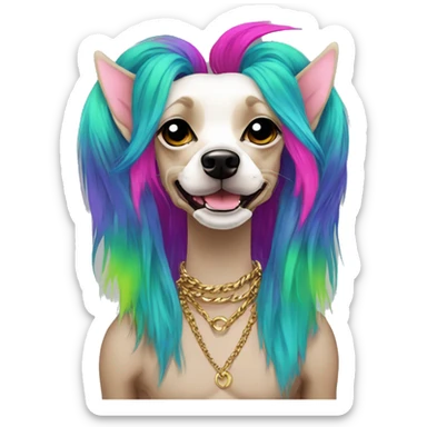 Punk Chinese crested dog neon rainbow hair gold chain punk piercings tattoos punk ear piercings sticker