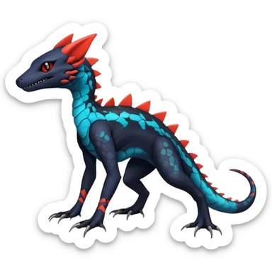 Rare realistic exotic edgy gothic cool badass epic pretty beautiful handsome gorgeous aesthetic colorful vibrant Vernid-Trico-species-Fakemon-Salandit-hybrid-creature by LiLaiRa, 4 legs, 1 tail, random markings, (full body) sticker