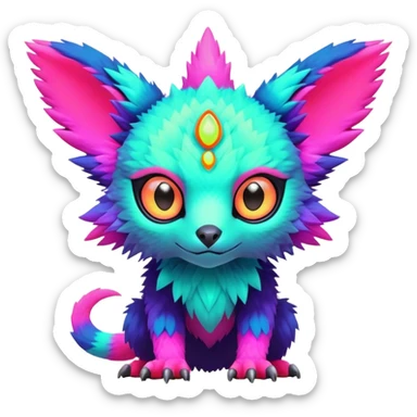 Tropical futuristic lush warm-colored modern colorful neon-colored Fakémon-Digimon-Trico-creature sticker