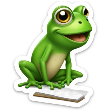 kid's cartoony frog taking down note sticker