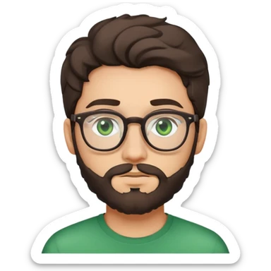 young man with dark slightly curled hair wearing glasses with green eyes and light beard sticker