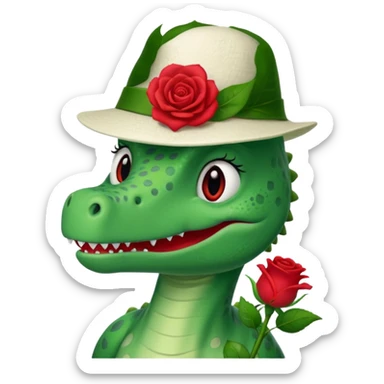 Dorothy the Dinosaur from The Wiggles with white hat with red rose, green skin sticker