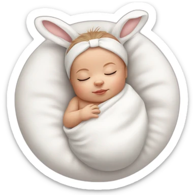 Sleeping white Newborn with bunny headband sticker