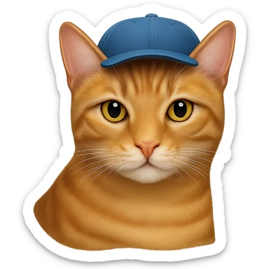 Change the cat's face expression to normal, keep the blue cap, and set the background to transparent. Maintain a style as close to the original realistic emoji as possible, with detailed fur texture and lifelike appearance. sticker