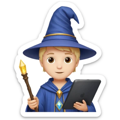 3D imoji of  The little boy who is a magic designer, he is a graphic designer, he should not be holding anything hand down sticker