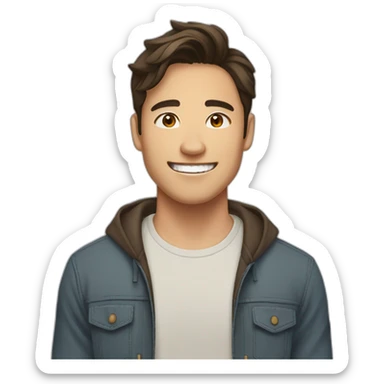 guy with brown hair, medium length hair, in his 20s, filipino, smiling,  sticker