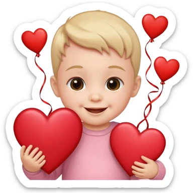 baby on a paper background with valentines day decor sticker
