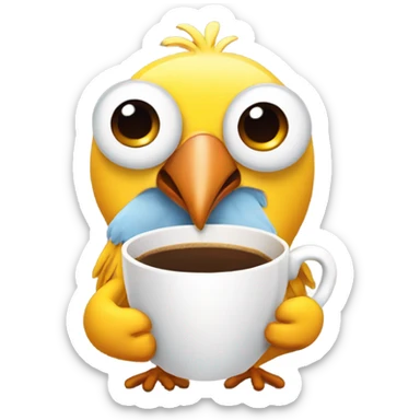 Cartoon bird wearing a pair of underwear drinking coffee  sticker
