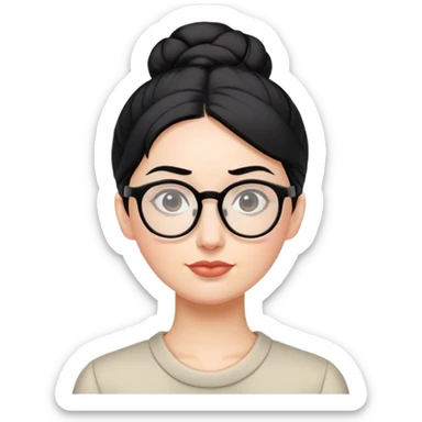 pale teacher with black hair in a updo bun, wearing glasses sticker